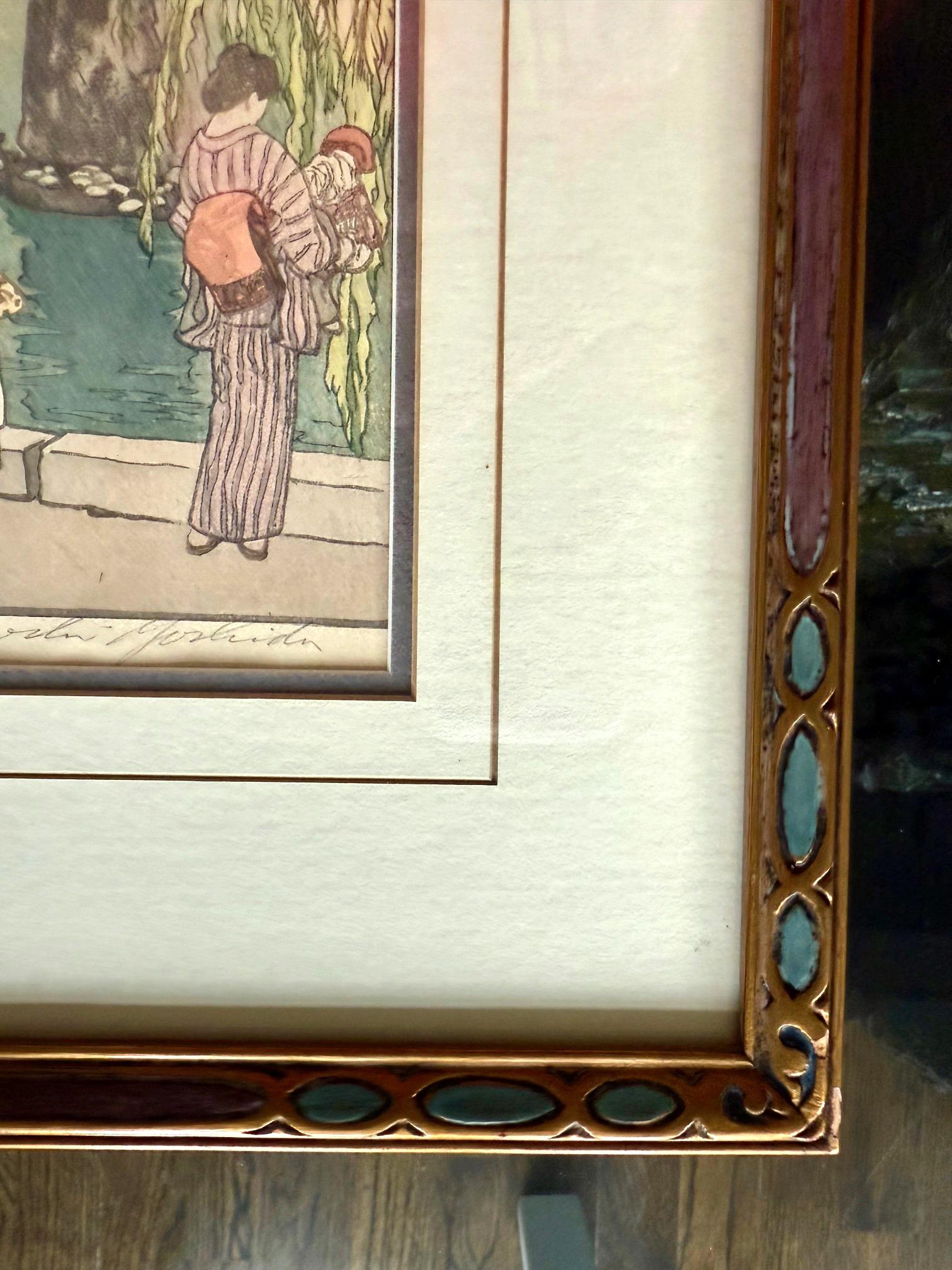Stampa giapponese su legno con cornice Carpa e tartarughe di Yoshida Hiroshi Yoshida in vendita 5