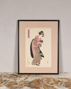 Framed Japanese Woodblock Print Designed by Kikukawa Eizan