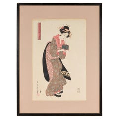 Framed Japanese Woodblock Print Designed by Kikukawa Eizan