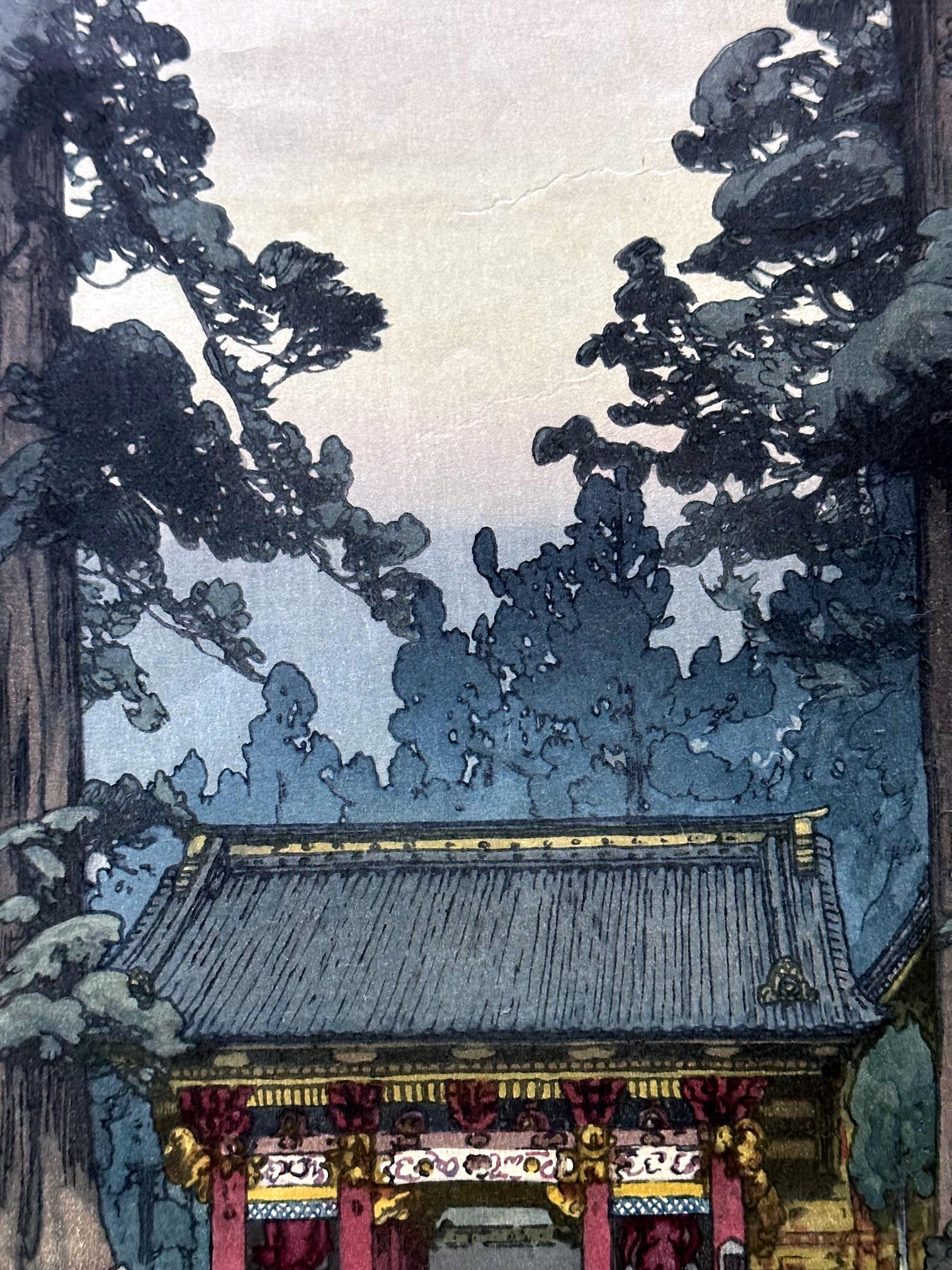 Grabado en madera japonés enmarcado Santuario de Toshogu de Yoshida Hiroshi Showa en venta