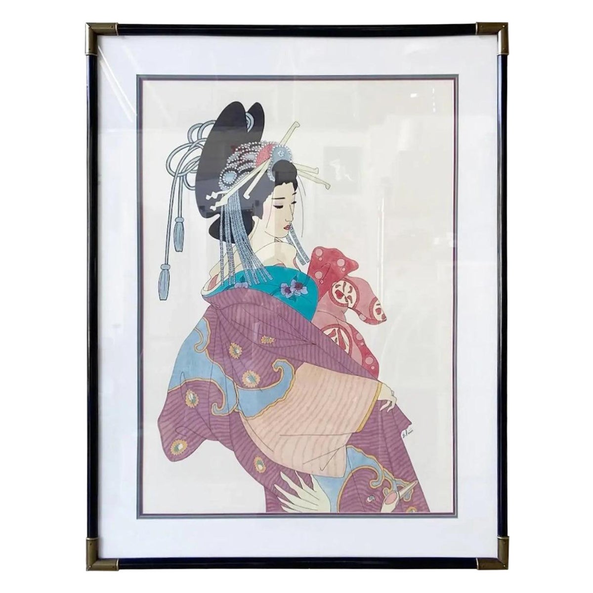 Stampa giapponese in stile Woodblock Bijin-Ga "Bella donna" incorniciata in vendita