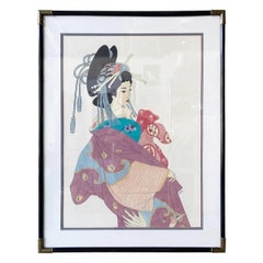 Gerahmter japanischer Farbholzschnitt Bijin-Ga "Schöne Frau"