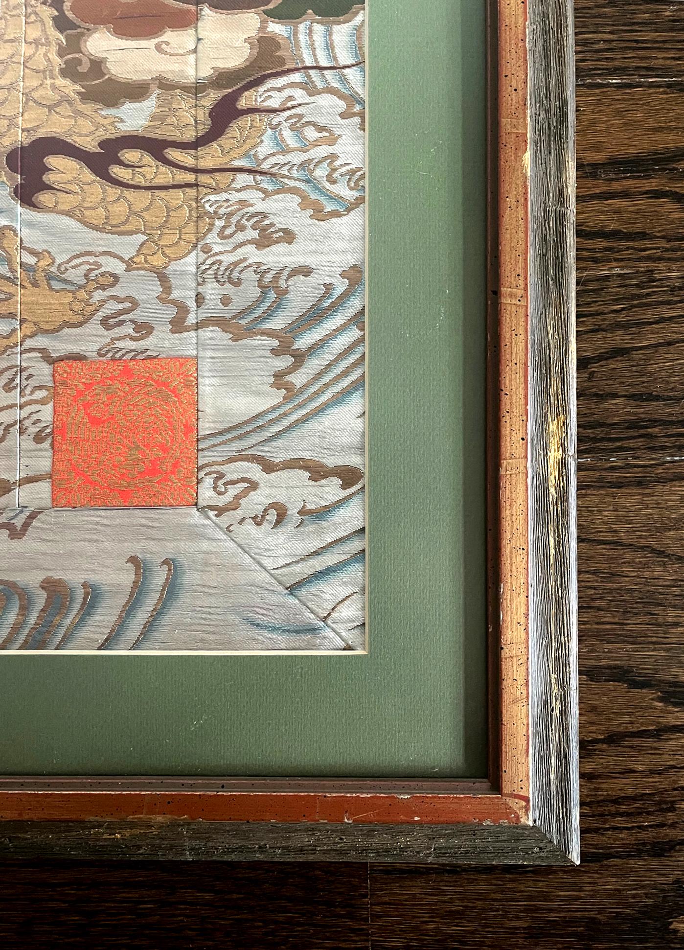 Framed Japanese Woven Textile Panel with Dragon Meiji Period For Sale 9