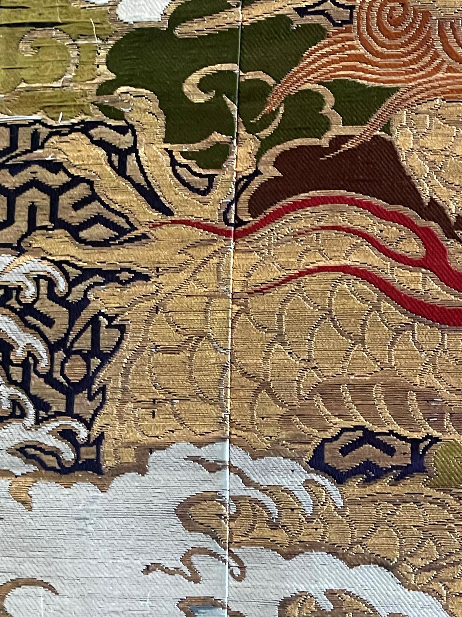 Silk Framed Japanese Woven Textile Panel with Dragon Meiji Period For Sale