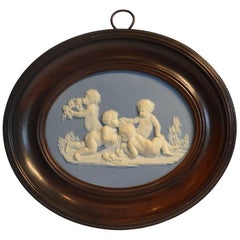 Framed Jasper Medallion, Bacchanalian Boys, Wedgwood & Bentley, circa 1778
