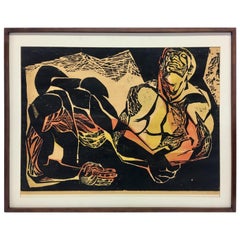 Vintage Framed Joe Elliott Color Woodcut "the Pathways of the Soul"