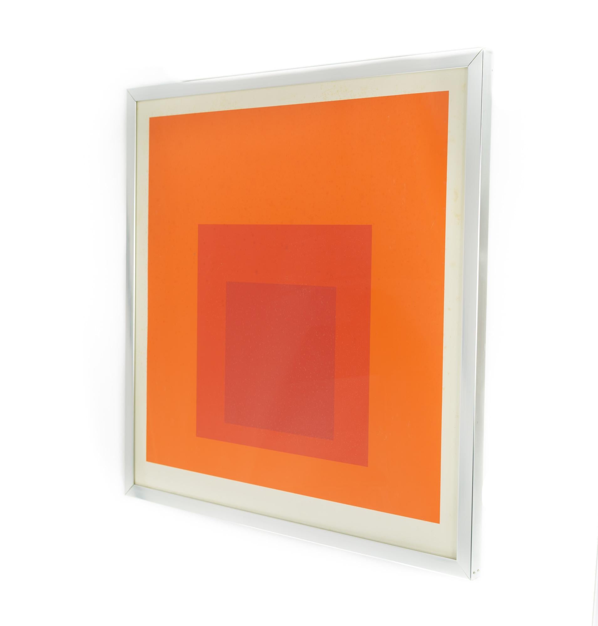 Mid-Century Modern Framed Josef Albers 'Homage to the Square' Mid Century Red/Orange Print