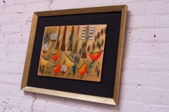 Framed Judith Daner Enamel on Copper "Birds" Plaque