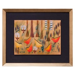 Vintage Framed Judith Daner Enamel on Copper "Birds" Plaque