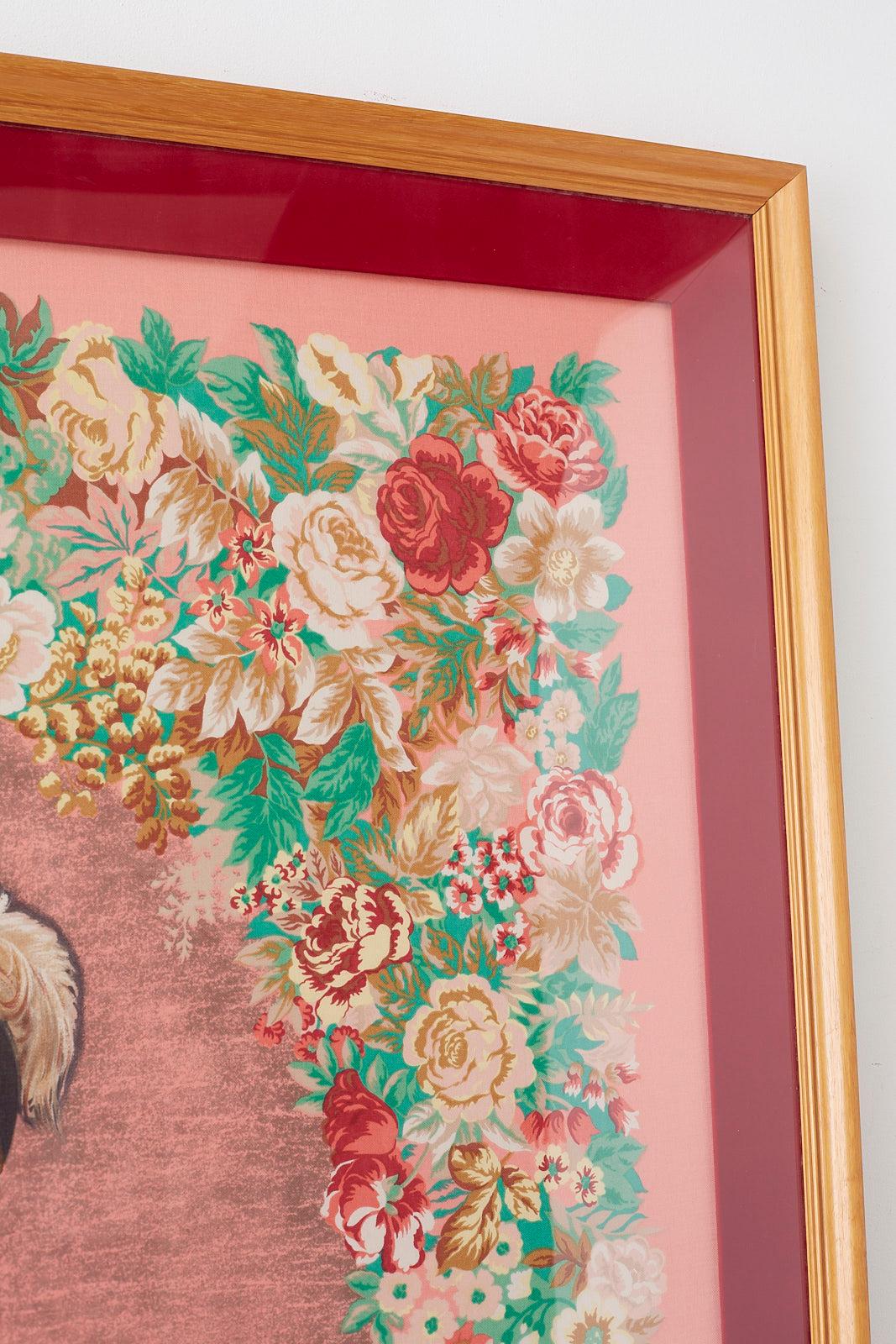 Framed Kenzo Takada Silk Mille-Fleur Painted Scarf 3