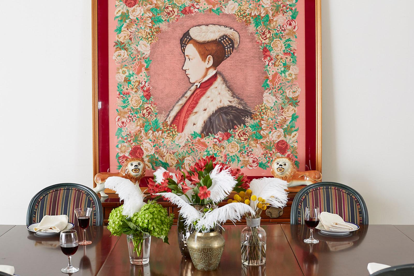 Framed Kenzo Takada Silk Mille-Fleur Painted Scarf 3