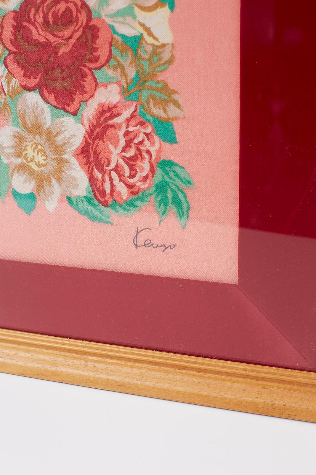 Framed Kenzo Takada Silk Mille-Fleur Painted Scarf 5