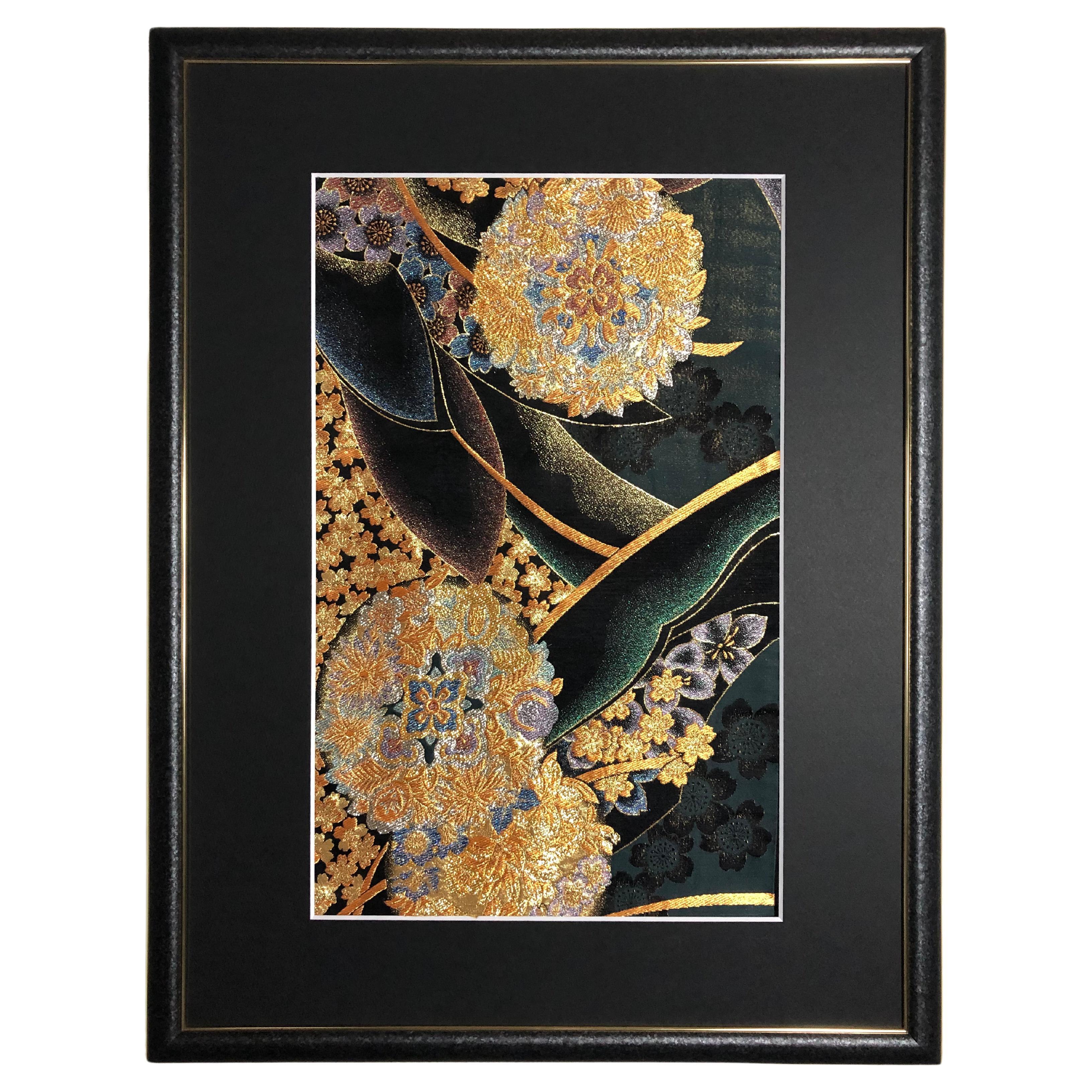 Framed Kimono Art "Bouquet of Love" by Kimono-Couture, Japanese Textile Art For Sale