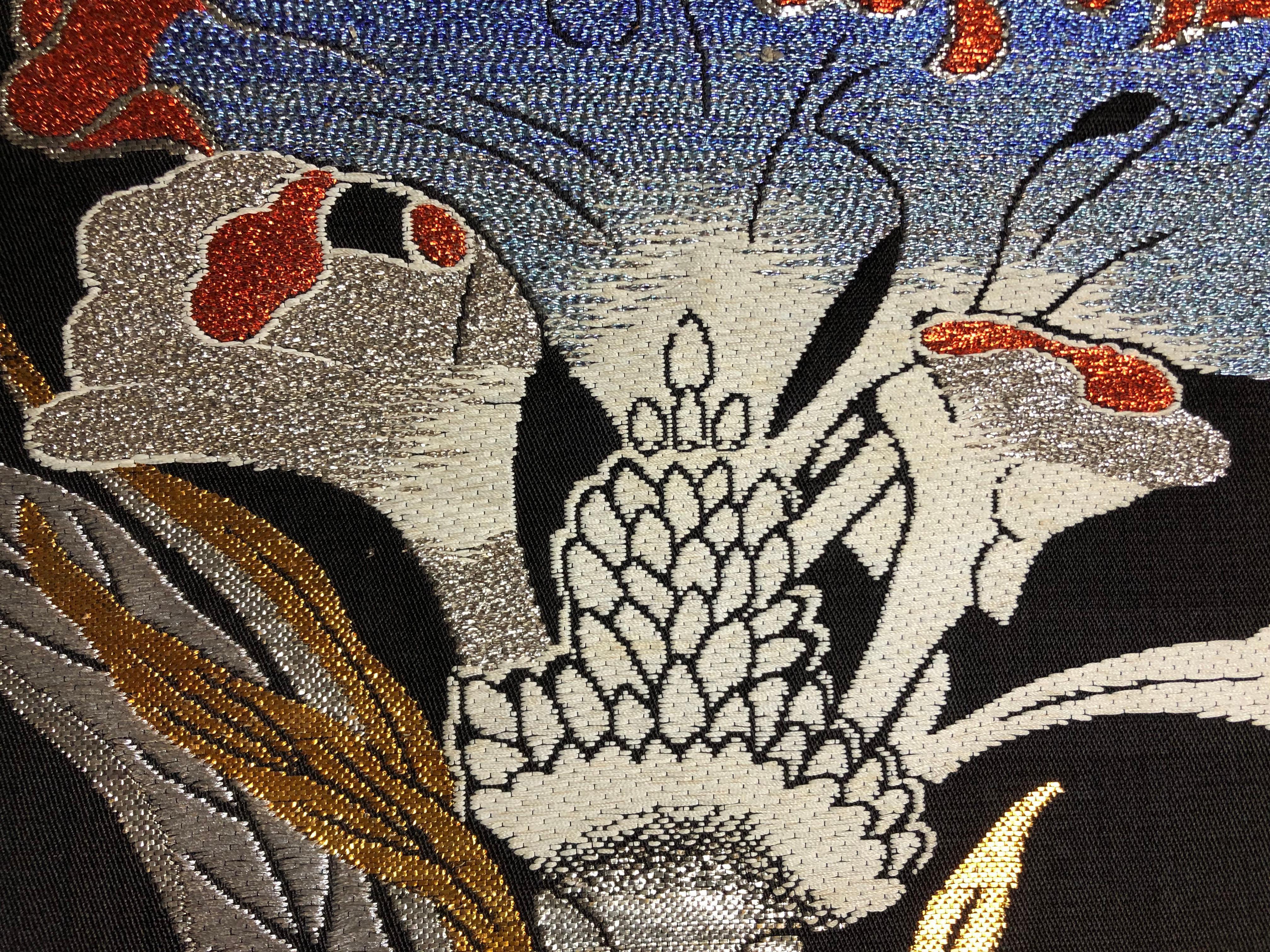 Gerahmte Kimono-Kunst „Graceful Cockscomb“ von Kimono-Couture, Japanische Textilkunst im Angebot 2