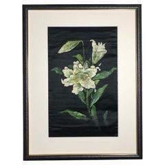 Framed Kimono Art, "Lys Blanc" by Kimono-Couture, Japanese Wall Art, Textile Art