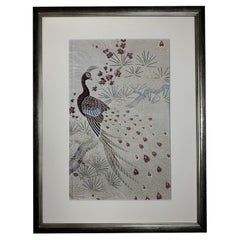 Framed Kimono Art, "Peacock Paradise" by Kimono-Couture, Japanese Textile Art