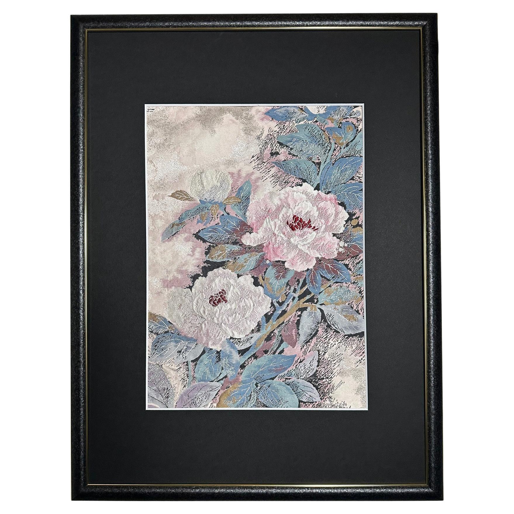 Framed Kimono Art "Prosperous Blossom" by Kimono-Couture, Japanese Textile Art For Sale