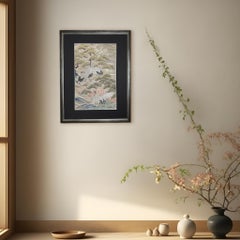 Framed Kimono Art, "The Crane's Departure" by Kimono-Couture, Japanese Wall Art