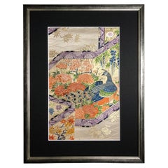 Framed Kimono Art, "The King of Peacocks" by Kimono-Couture, Japanese Wall Art
