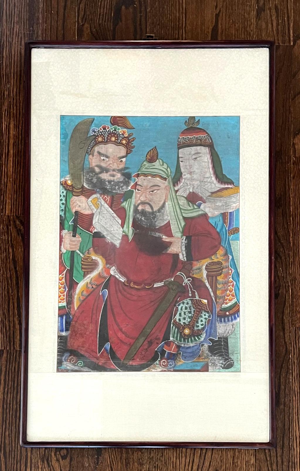 Artisanat Peinture folklorique coréenne encadrée du général Guan Gong en vente