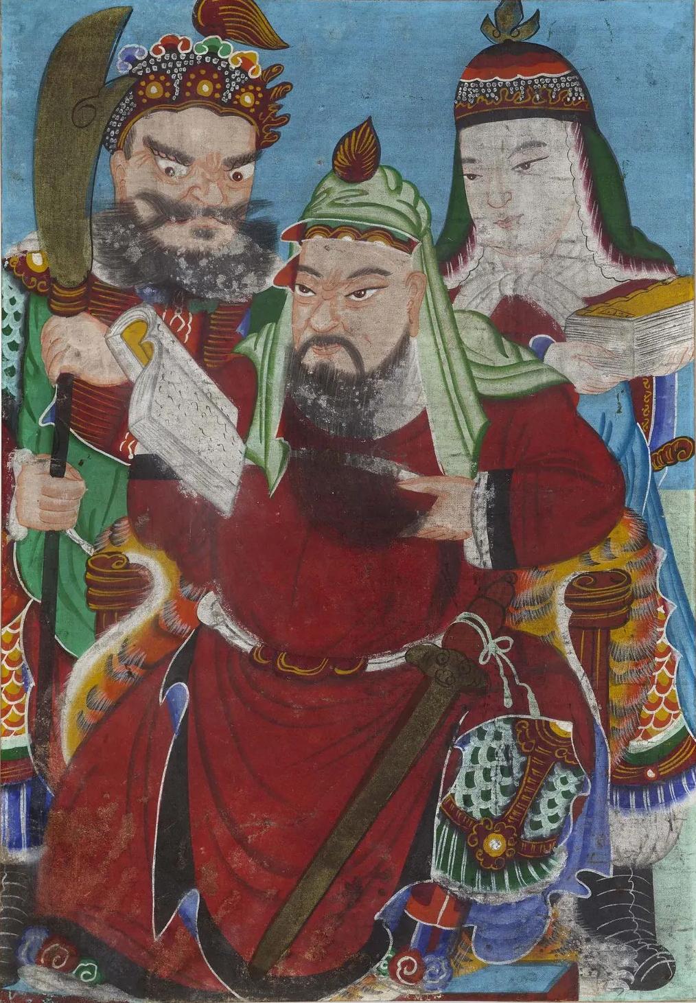 Coréen Peinture folklorique coréenne encadrée du général Guan Gong en vente
