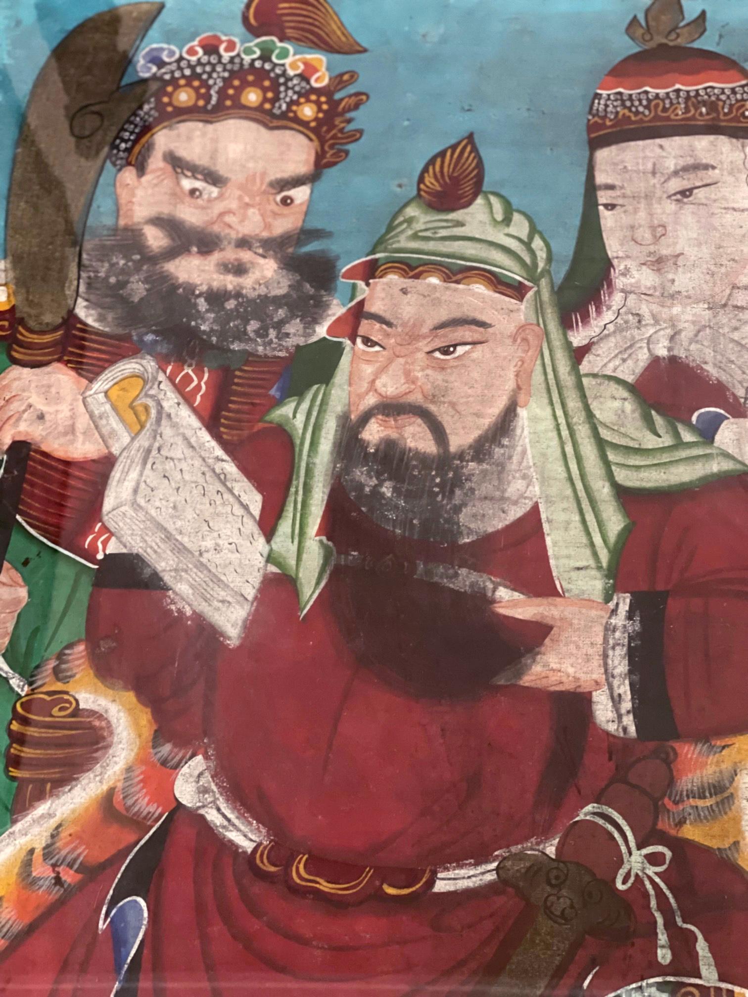 Peinture folklorique coréenne encadrée du général Guan Gong Bon état - En vente à Atlanta, GA