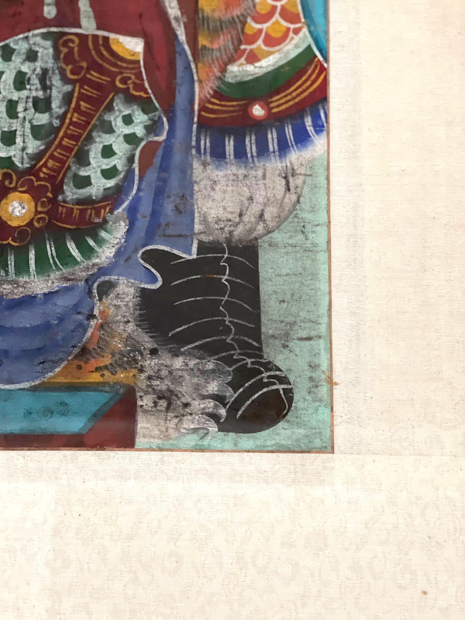 Textile Peinture folklorique coréenne encadrée du général Guan Gong en vente