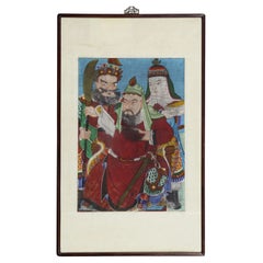 Quadro folkloristico coreano del generale Guan Gong incorniciato