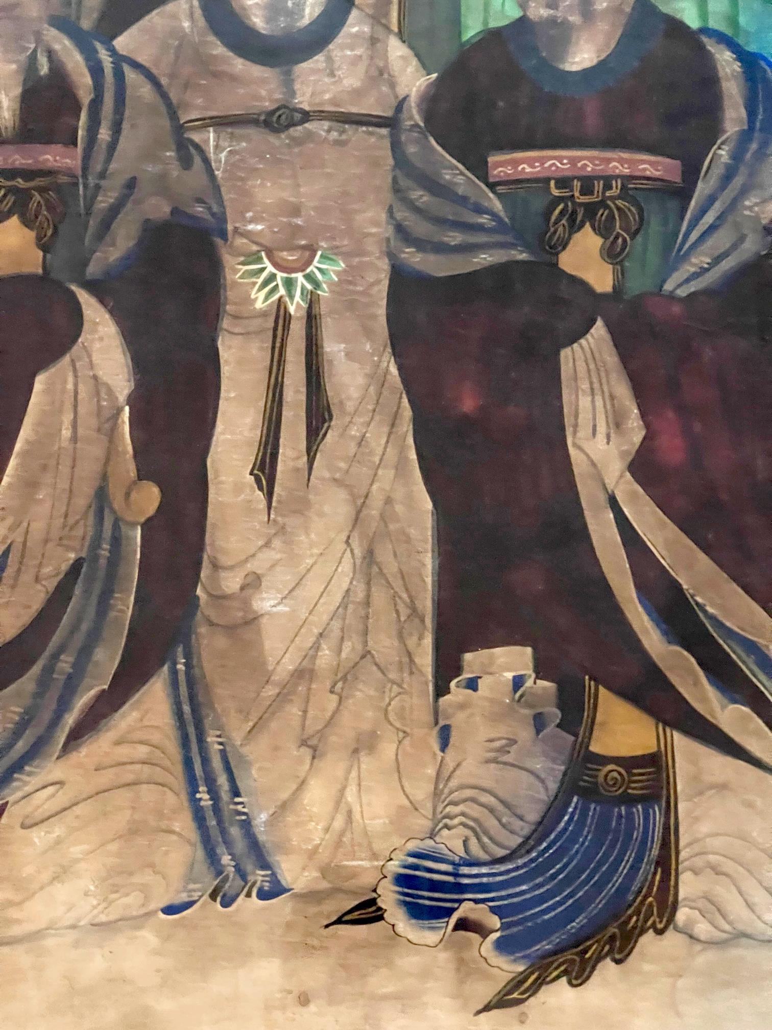 Textile Framed Korean Folk Shamanistic Painting of Seven Stars For Sale