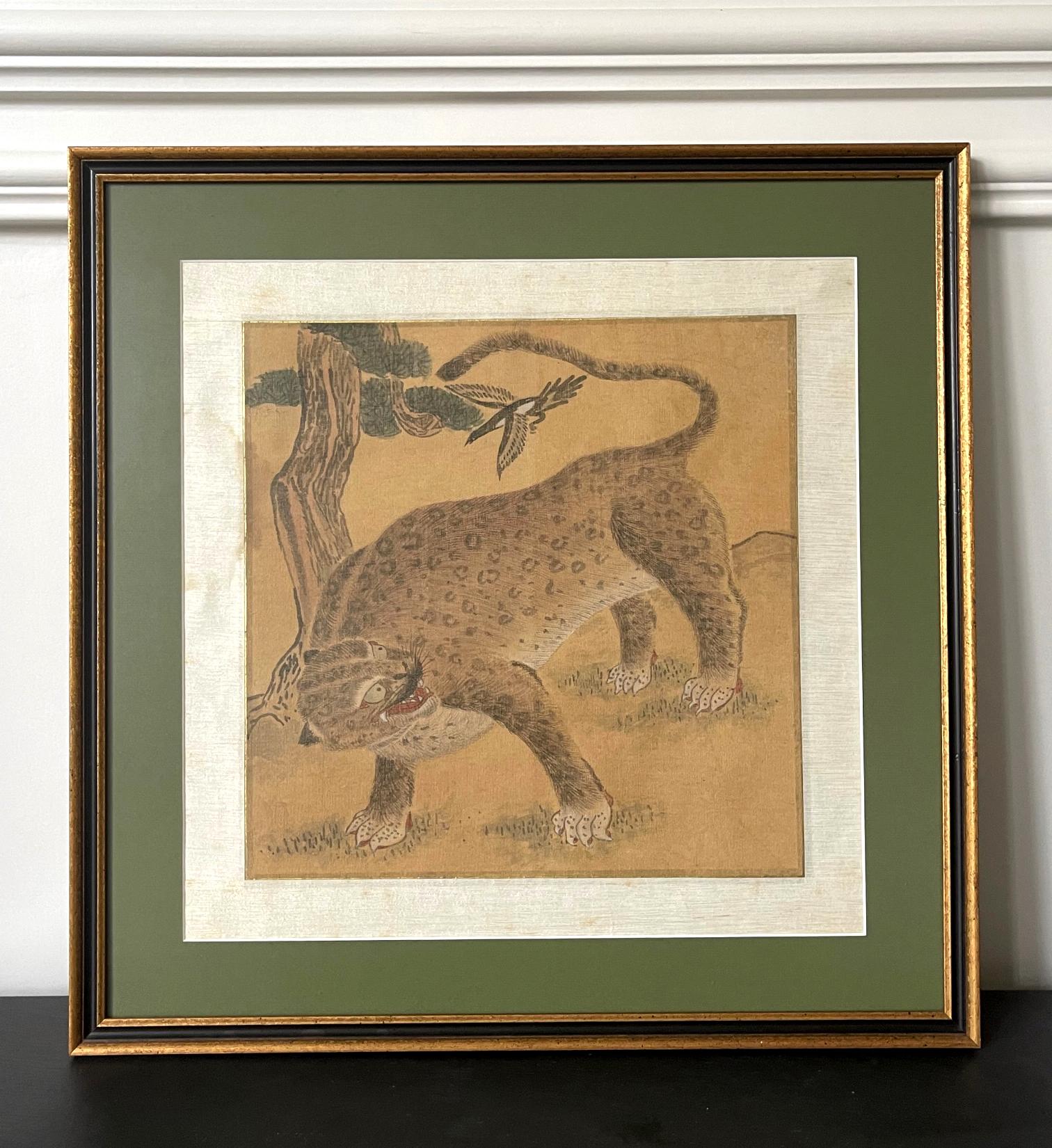 Framed Korean Jakhodo Tiger and Magpie Folk Painting One of Four 6