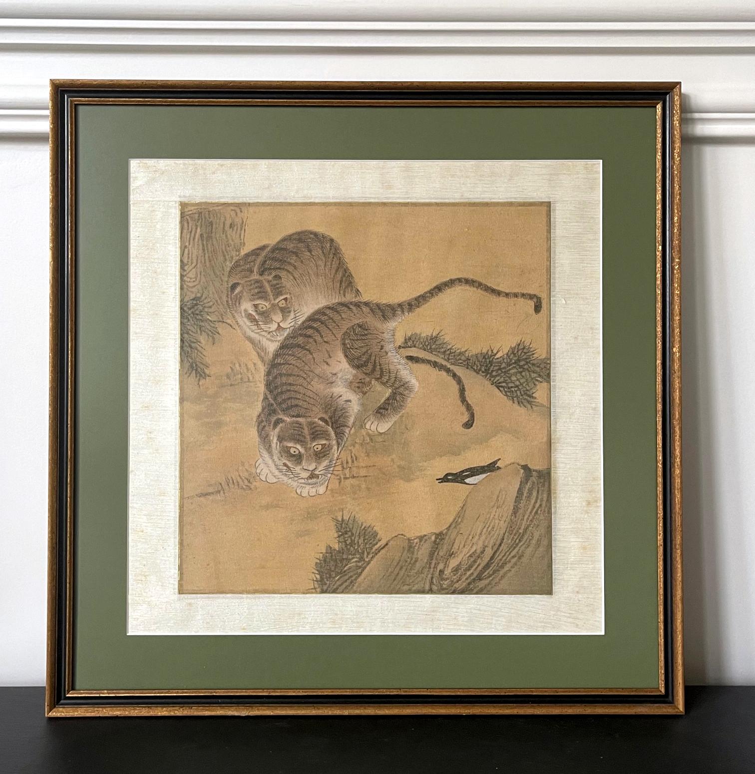 Framed Korean Jakhodo Tiger and Magpie Folk Painting One of Four 7