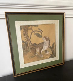 Framed Korean Jakhodo Tiger and Magpie Folk Painting One of Four