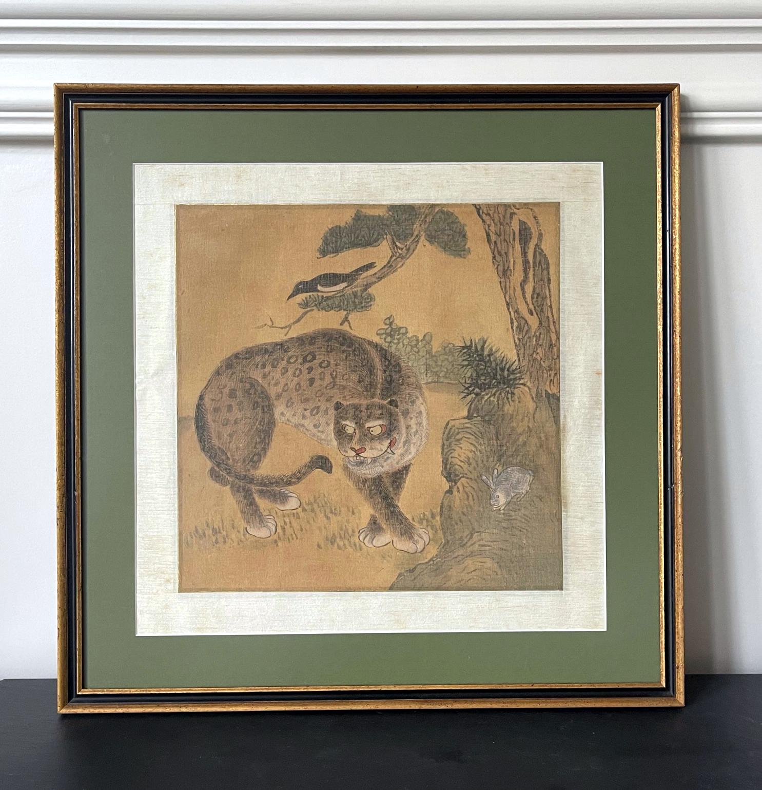 Peinture folklorique coréenne Jakhodo Tiger and Magpie encadrée, l'une des quatre en vente 5