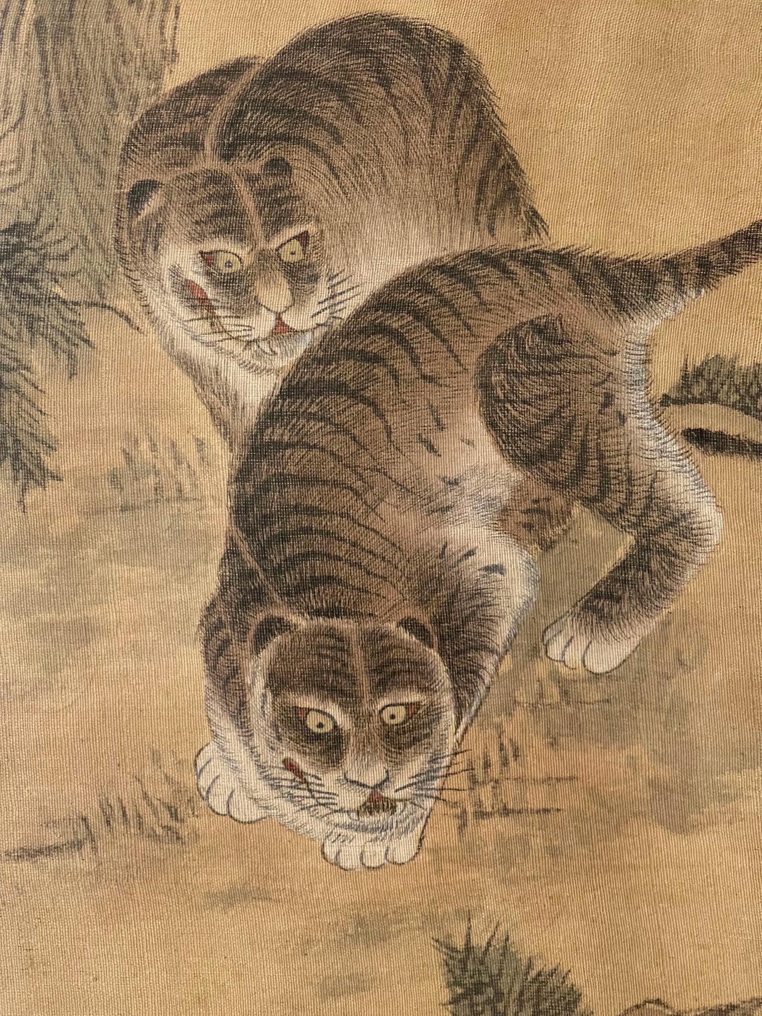 Artisanat Peinture folklorique coréenne Jakhodo tigre et magpie encadrée, l'une des quatre en vente