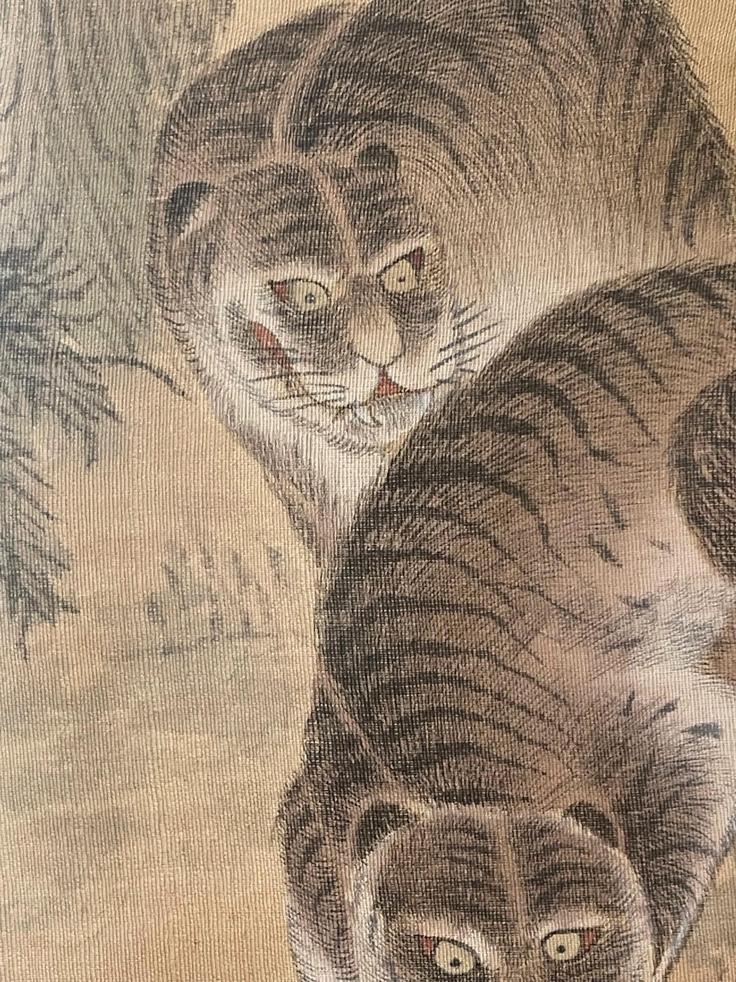 XIXe siècle Peinture folklorique coréenne Jakhodo tigre et magpie encadrée, l'une des quatre en vente