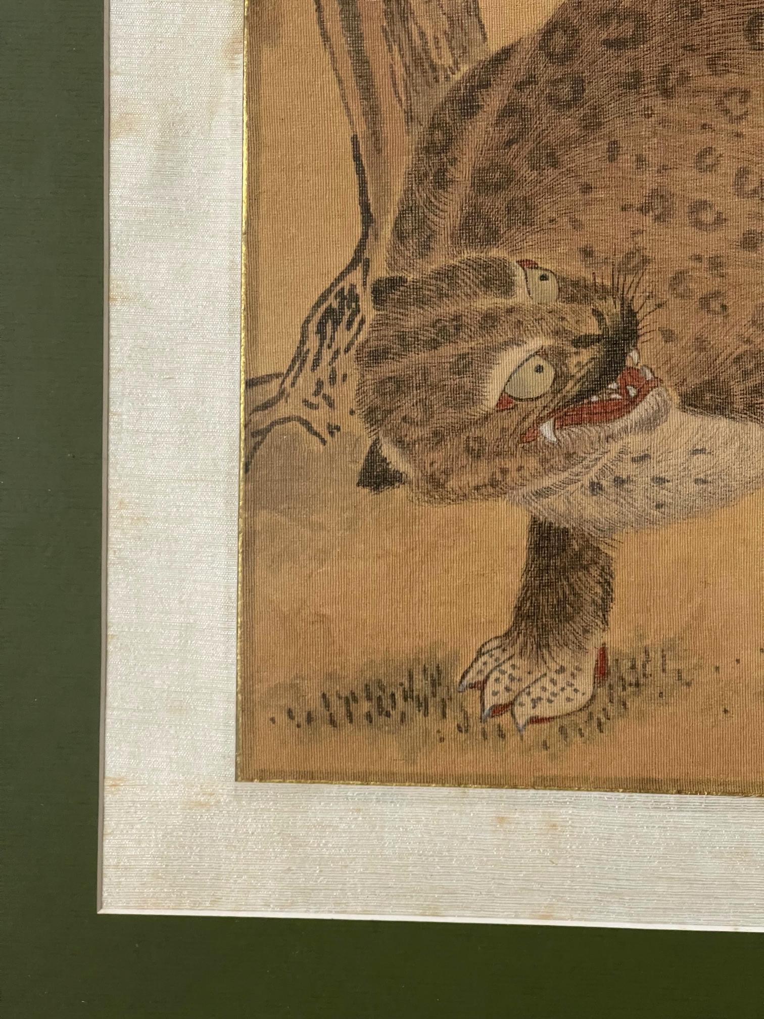 XIXe siècle Peinture folklorique coréenne Jakhodo tigre et magpie encadrée, l'une des quatre en vente