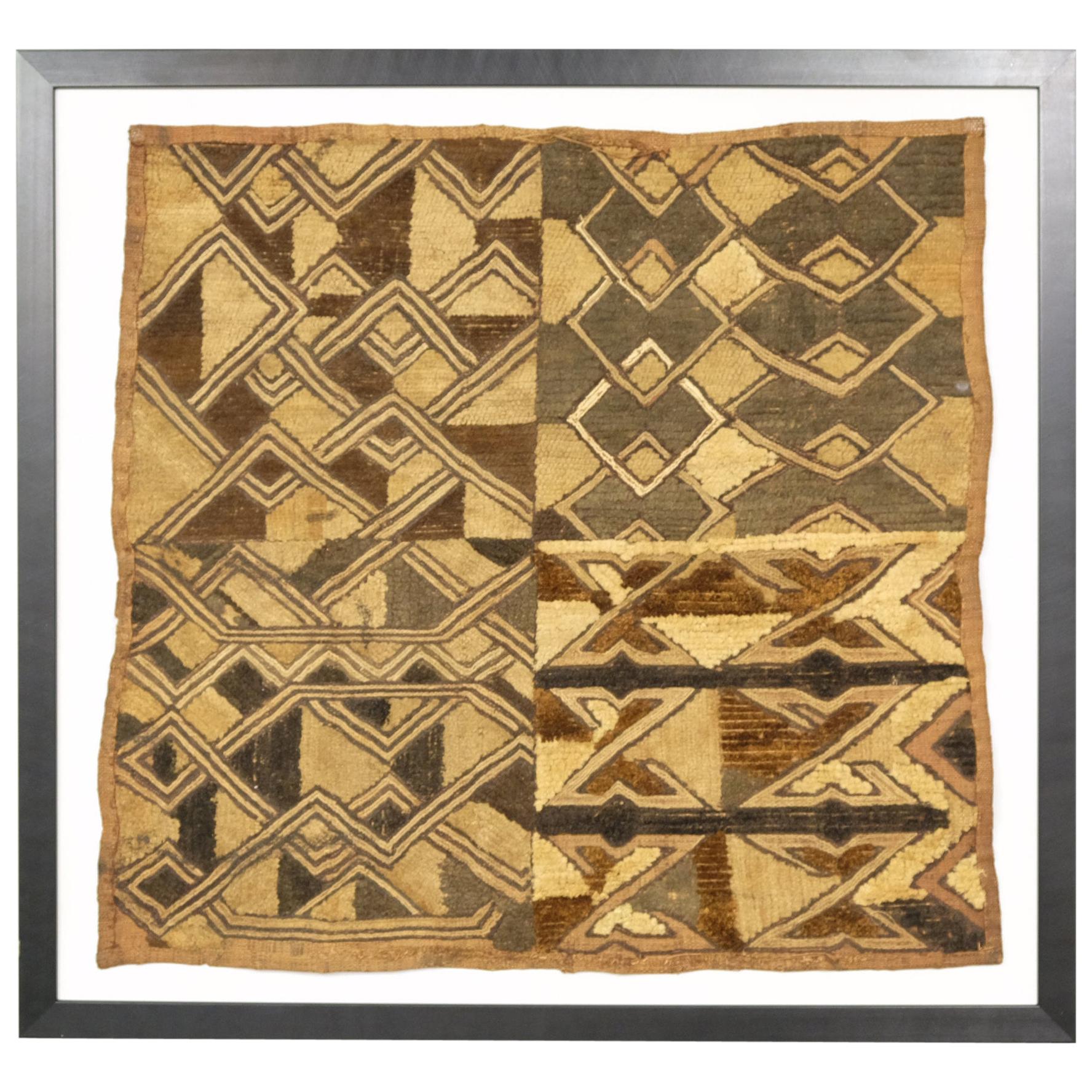 Framed Kuba Cloth #1, African Textile, Tribal, Ethnic Wall Hanging, 20th Century