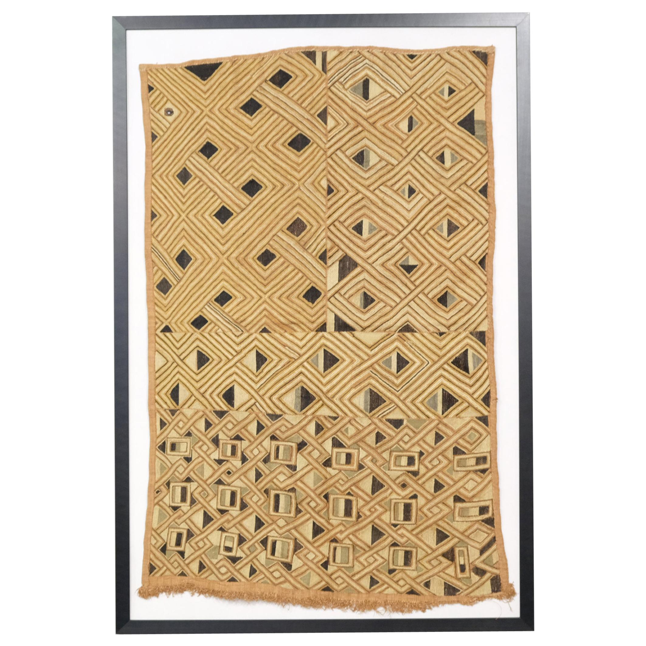 Framed Kuba Cloth 1, African Textile, Tribal, Ethnic Wall Hanging