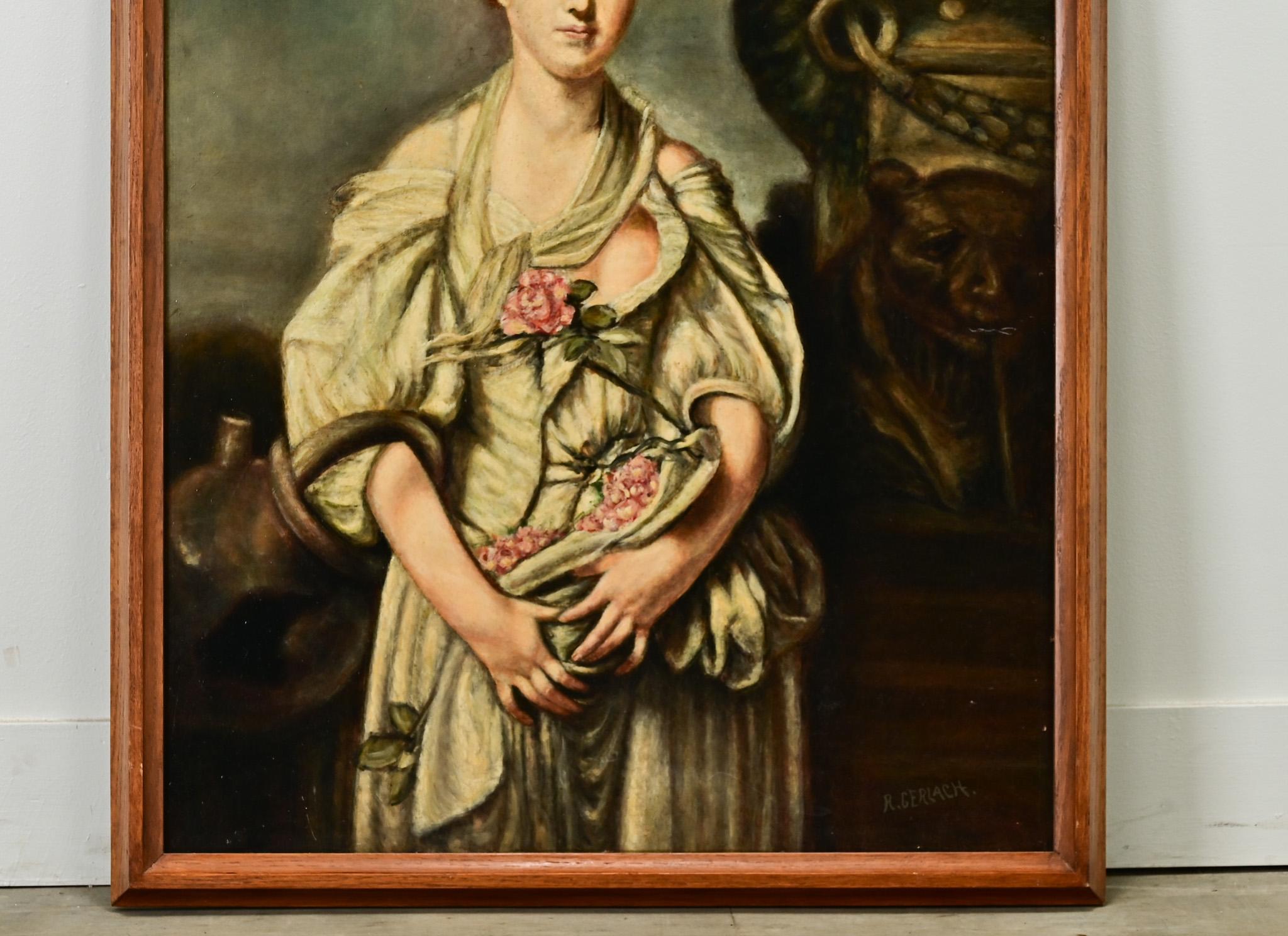 Francese Quadro da donna incorniciato, firmato dall'artista in vendita