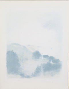 Lithographie encadrée "Paysage dans la brume" de Gustav Rudberg (1915-2001)