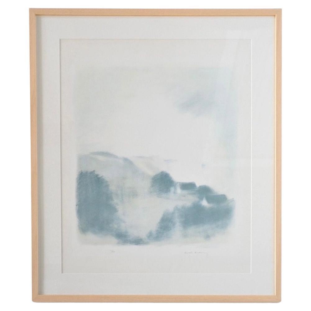 Framed "Landscape in Mist" lithograph by Gustav Rudberg (1915–2001)