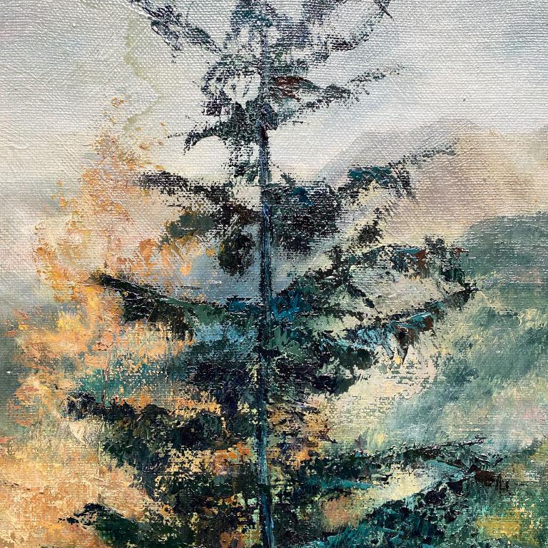 20ième siècle Peinture à l'huile sur toile encadrée de paysage intitulée 