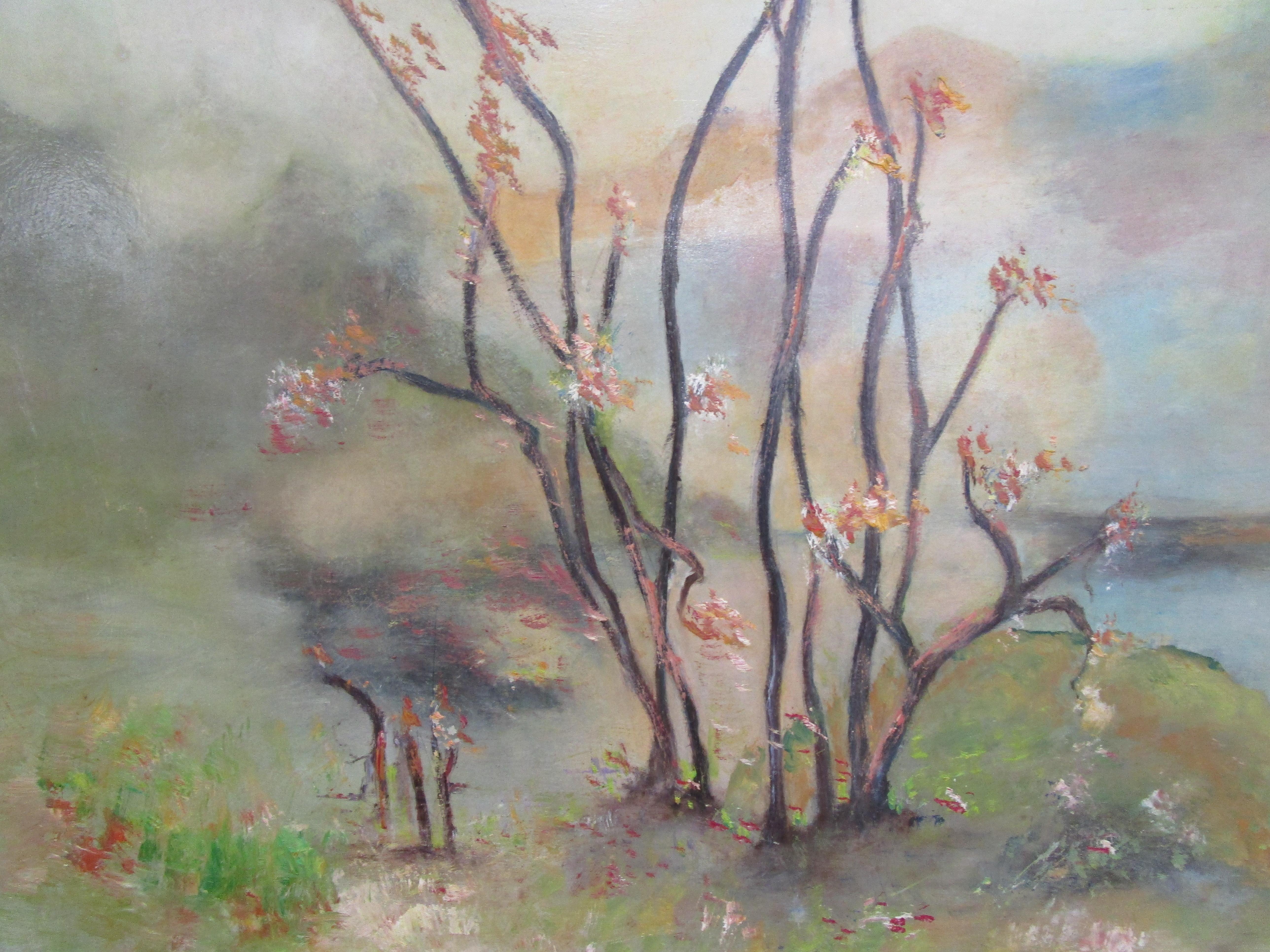 Peinture de paysage encadrée de Deans King  1966 Scène impressionniste avec fleurs Bon état - En vente à Lomita, CA