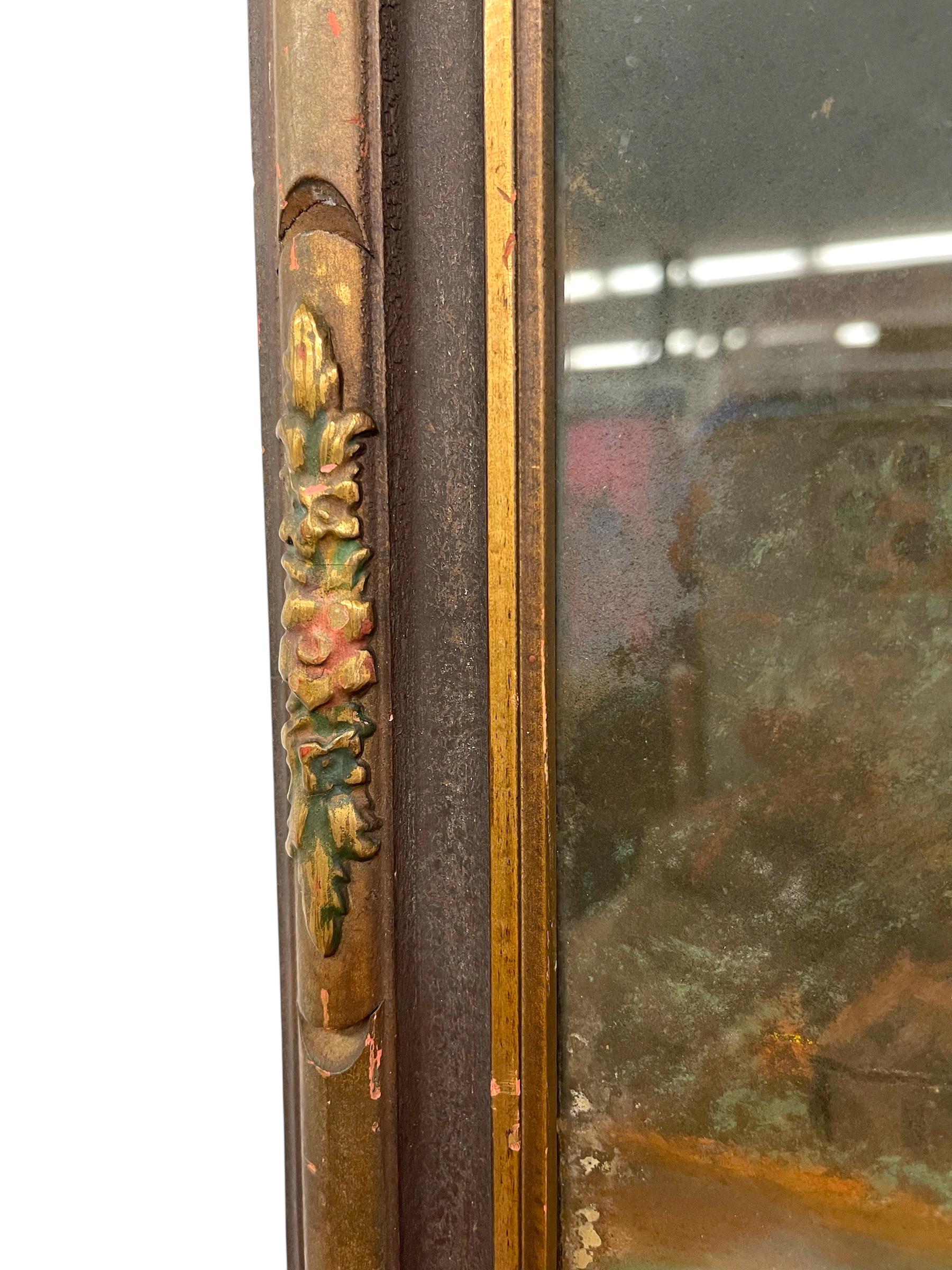 Gerahmtes Landschaftsgemälde mit Windmühle und mondbeschienener Landschaft (Holz) im Angebot