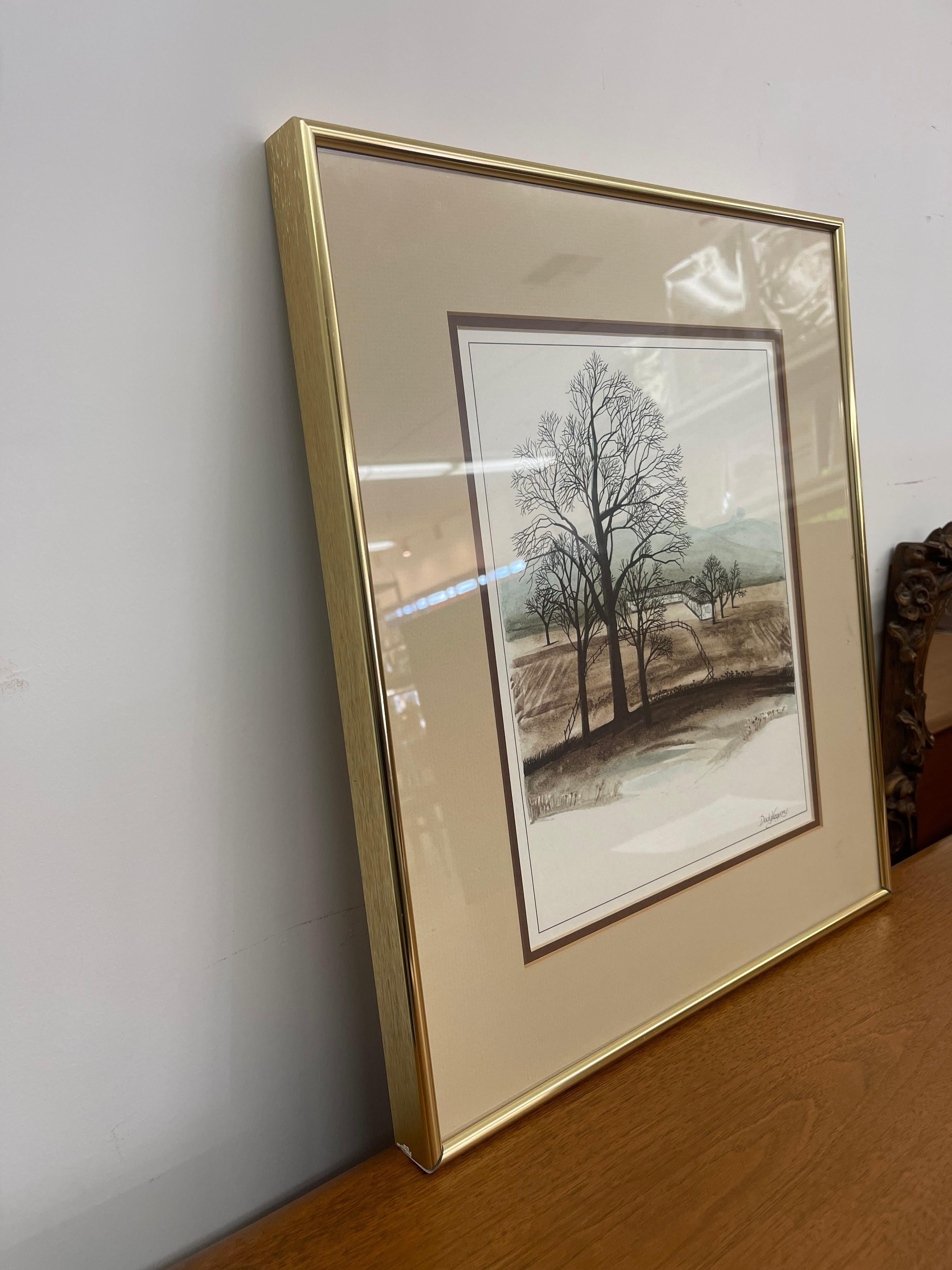 Framed Landscape Print by Dody Vegvary-Mid-20th Century Minimalist Countryside In Good Condition For Sale In Seattle, WA