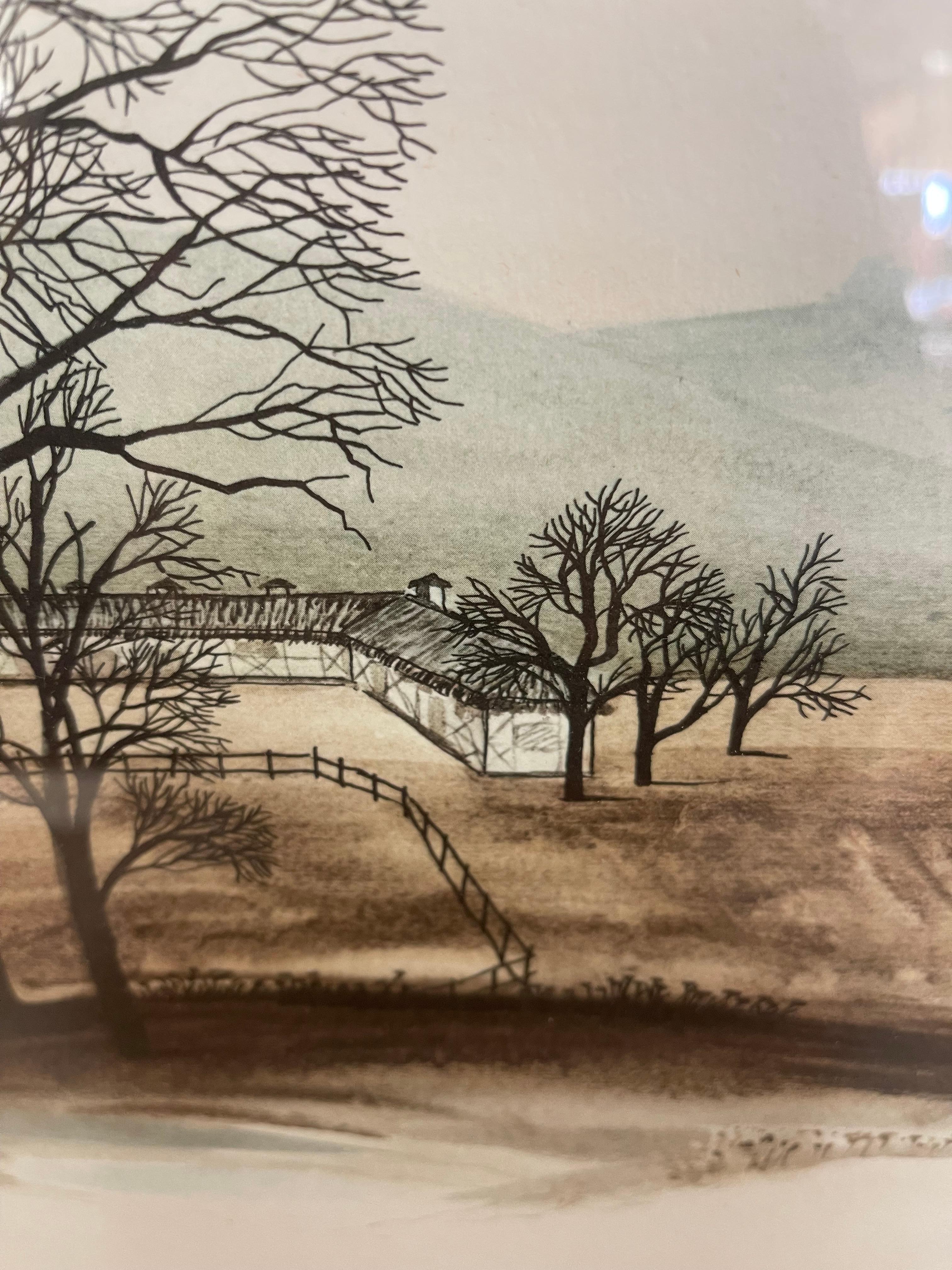 Framed Landscape Print by Dody Vegvary-Mid-20th Century Minimalist Countryside For Sale 2