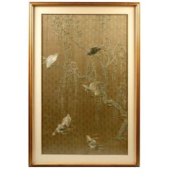 Framed Large Japanese Relief Embroidery Textile