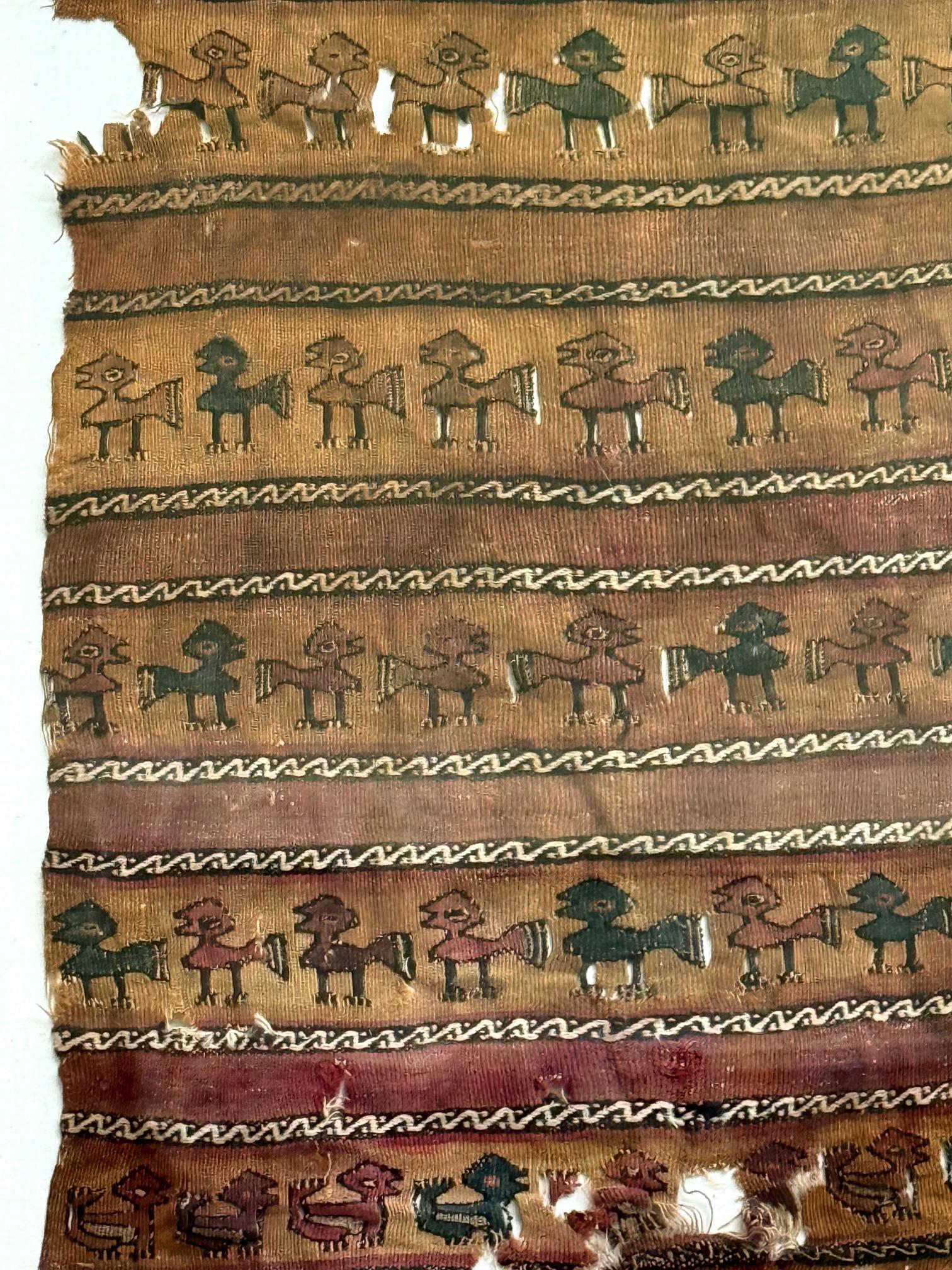 Framed Large Pre-Columbian Woven Textile Fragment from Chimu Chancay Culture For Sale 5
