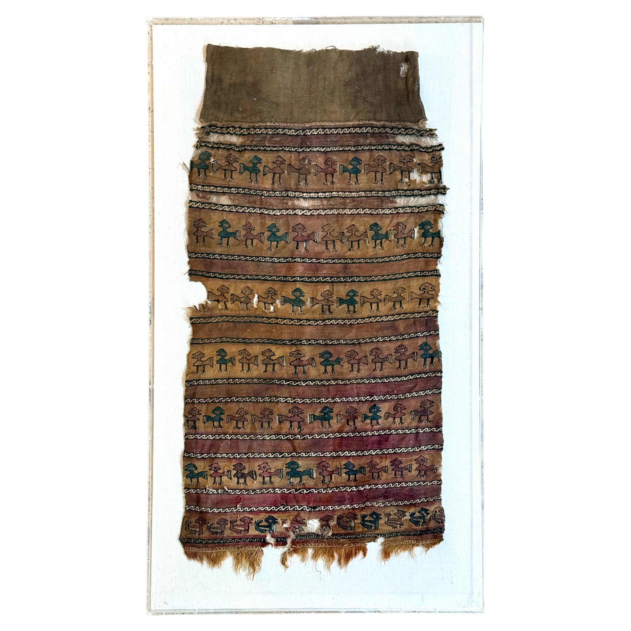 Framed Large Pre-Columbian Woven Textile Fragment from Chimu Chancay Culture For Sale