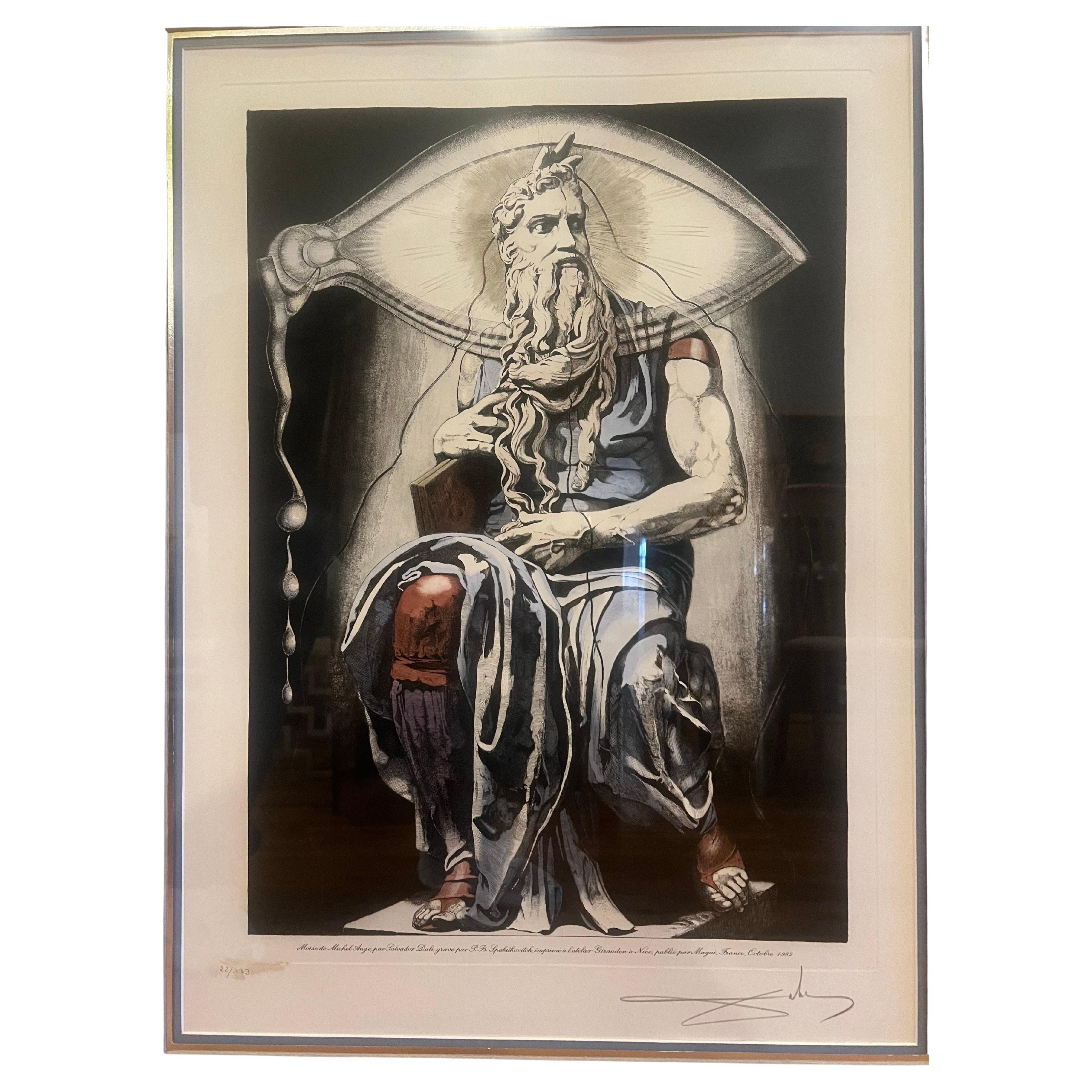 Schöne seltene Moises de Miguel Angel Gerahmte Salvador Dali Druck/Litho #22/133 schönes Glas Silberrahmen markante Stück schöne Farben nicht verblasst sehr sammelwürdig.